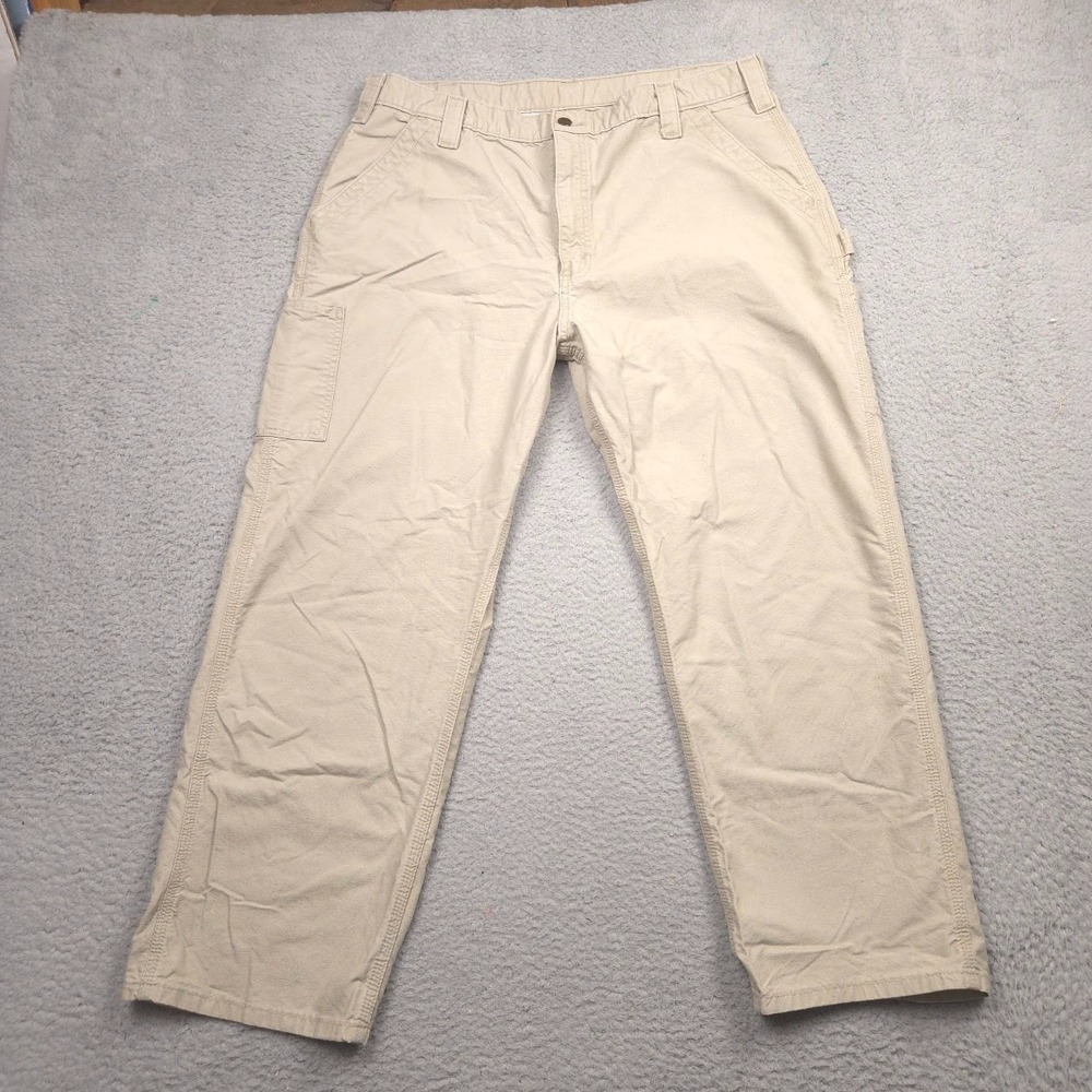 Carhartt B151 Canvas Work Dungaree Pants Men 40x30 Tan Loose Fit Carpenter